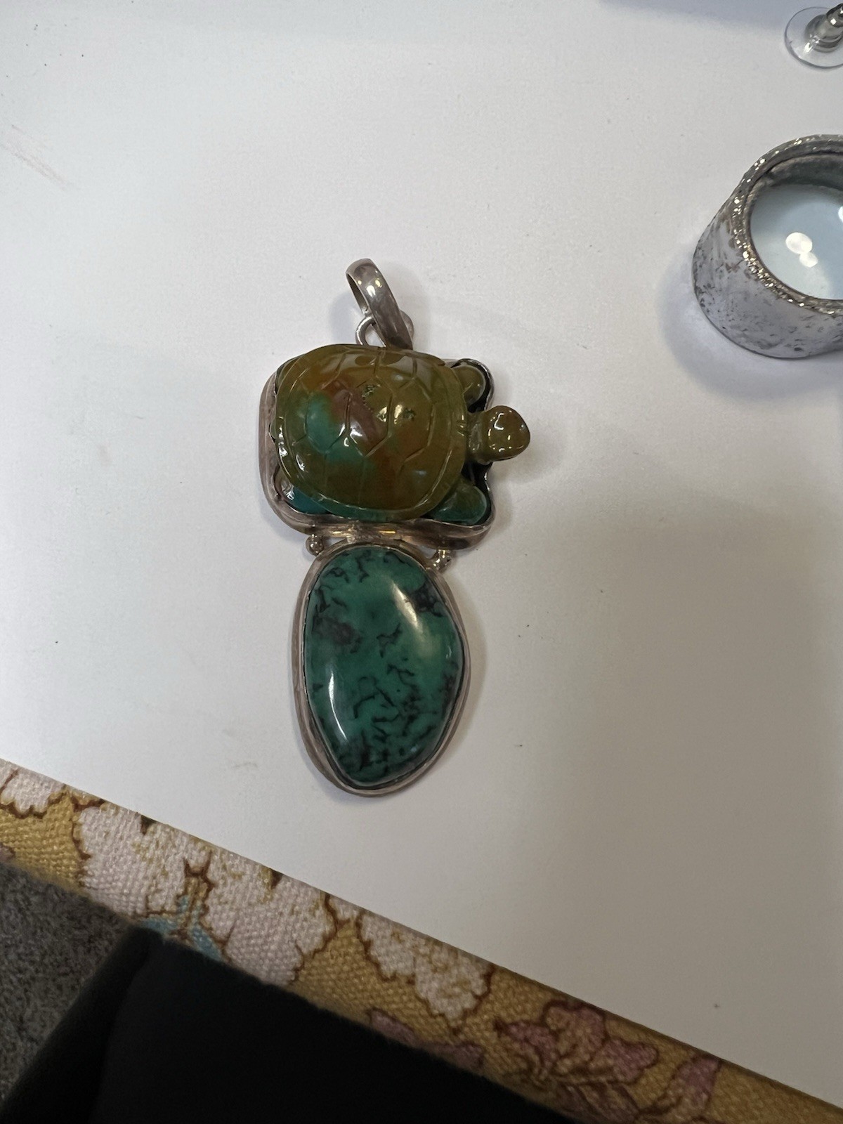 Sterling Silver 925 Turquoise Turtle Pendant History Unknown Acid Tested Rock ID