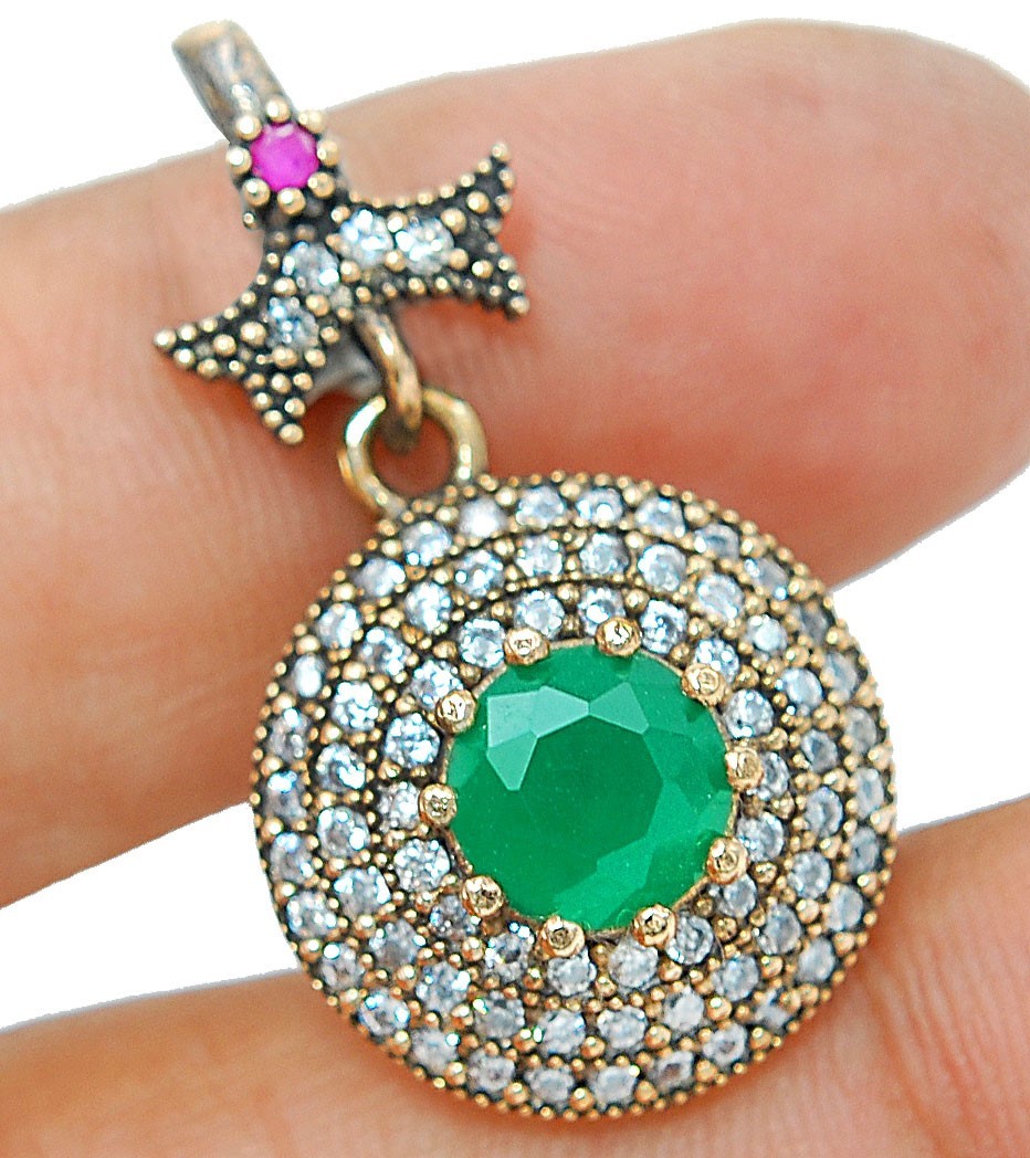 Ottoman 7CT Heat Treated Green Tourmaline 925 Sterling Silver Pendant BT2-2