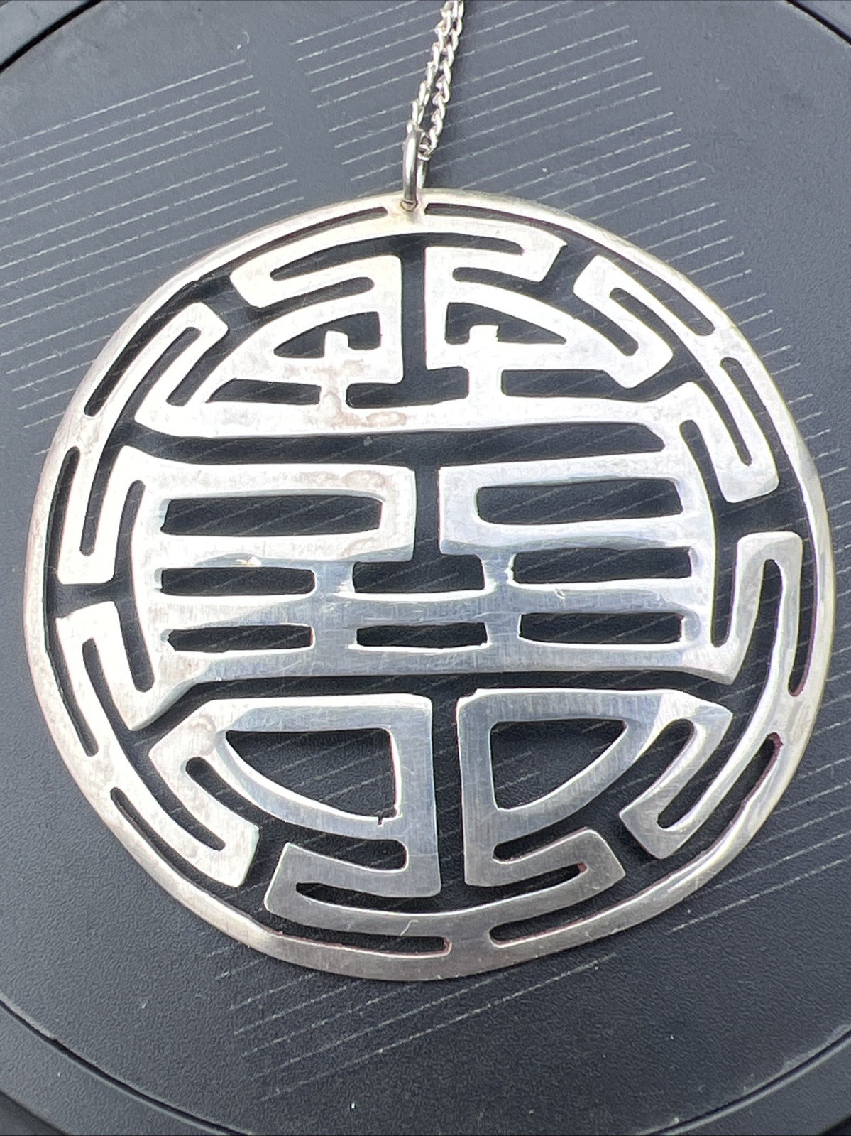 Korea Sterling Silver Symbol Medallion Pendant With Chain