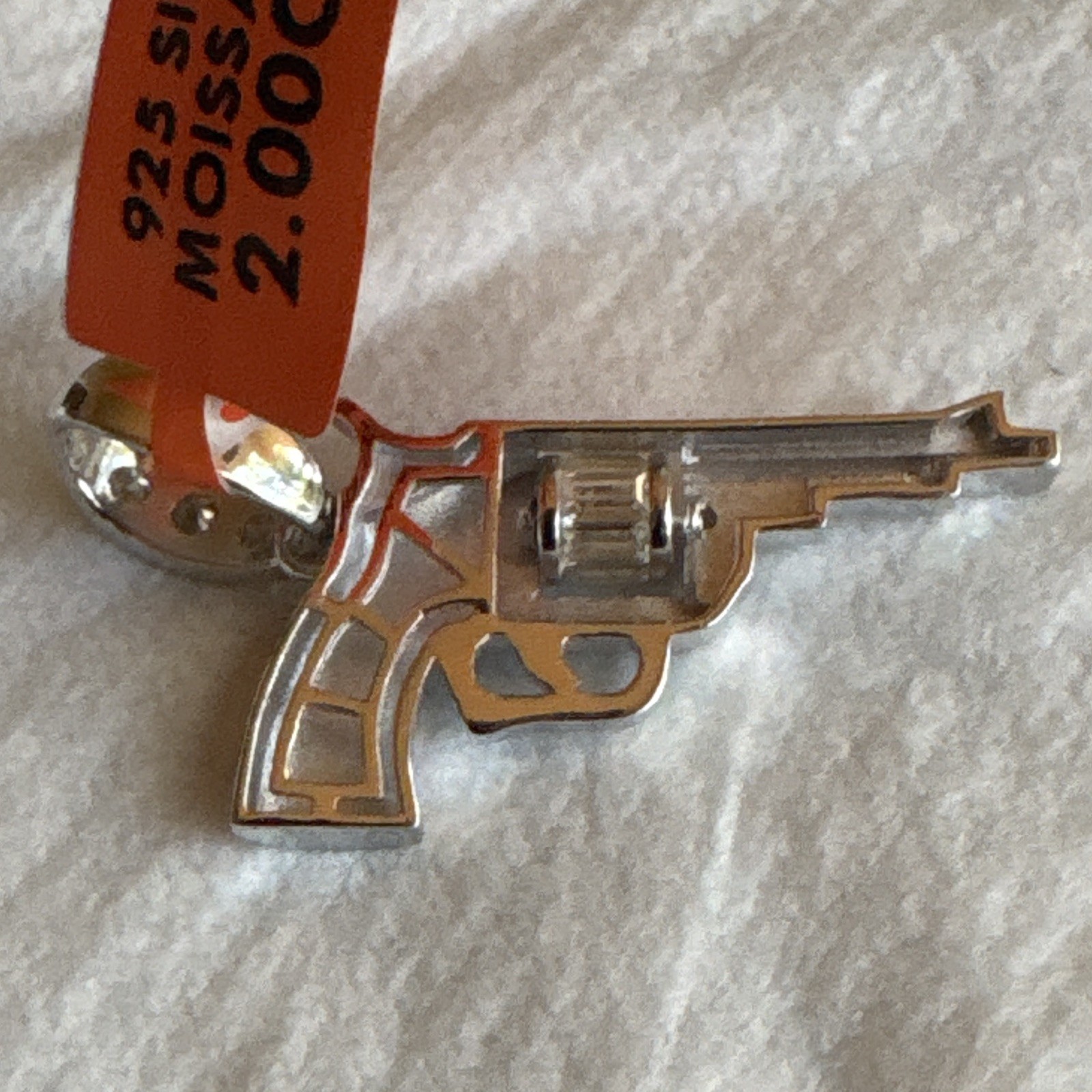 925 Sterling Silver Moissanite Revolver Gun Pendant Baguette Clear 2.00 ctw