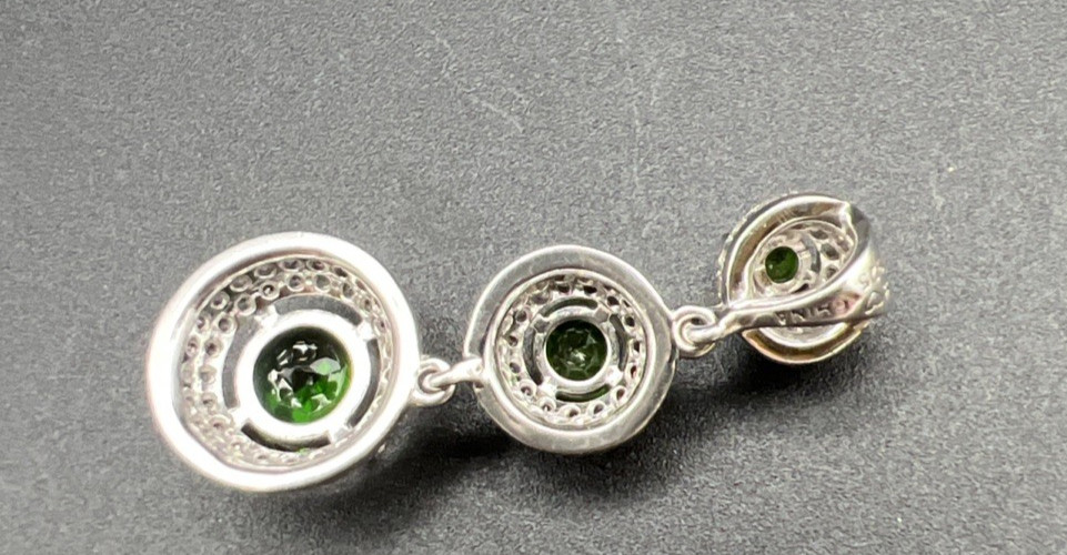 Green Stone & White/colorless CZ 3-tier Sterling Silver 925 Halo Pendant
