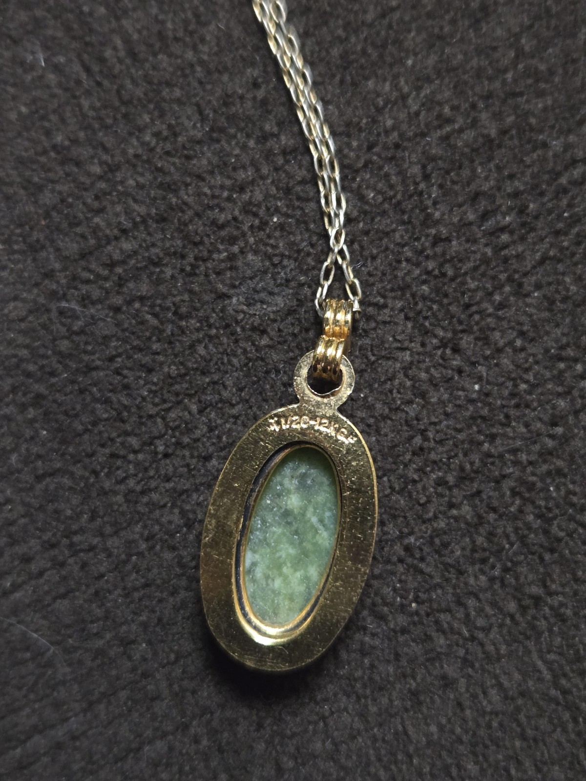 Vintage 12K Yellow gold filled oval Jade Pendant Necklace 1/20th