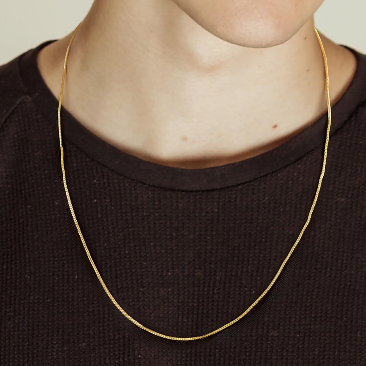 14K Gold Necklace for Women Gold Chain for Men 1mm Wide Thin Box Chain Thin N…