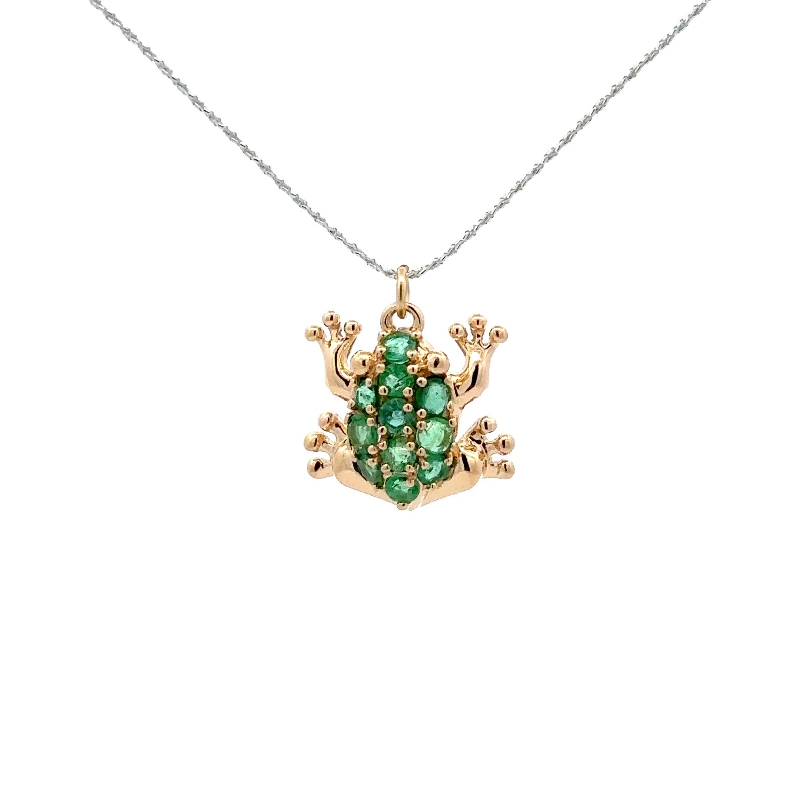 14KT. Yellow Gold And Emerald Frog Charm/Pendant (15 x 16 mm)
