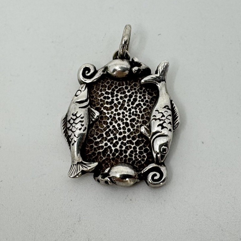 Fish Mouse Kitty Cat Pet Photo Frame Locket Picture Holder Pendant Sterling VTG
