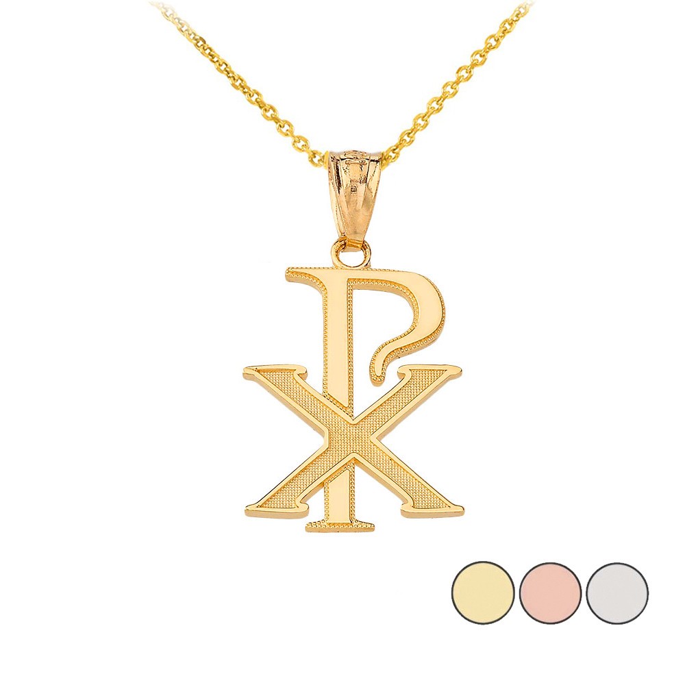 Gold Chi-Rho Symbol Pendant Necklace (Available in Yellow/Rose/White Gold)