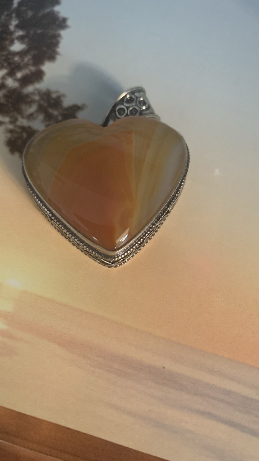 Carnelian Agate Heart 925 Silver Pendent Gemstone Excellent Condition