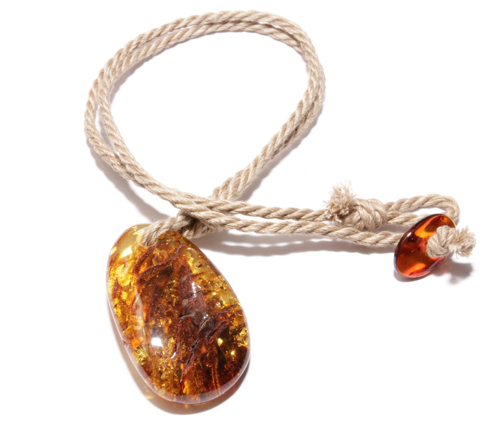 Genuine Baltic Amber Braided Linen Rope Necklace Pendant 57 cm in Mixed