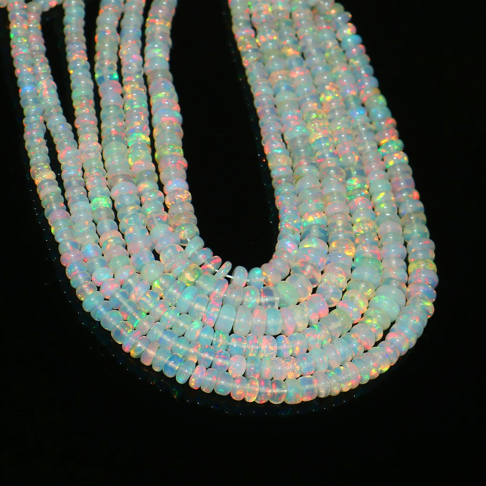Natural Ethiopian Fire Opal Rondelle Beaded Gemstone 4 Strand Necklace 16 Inches