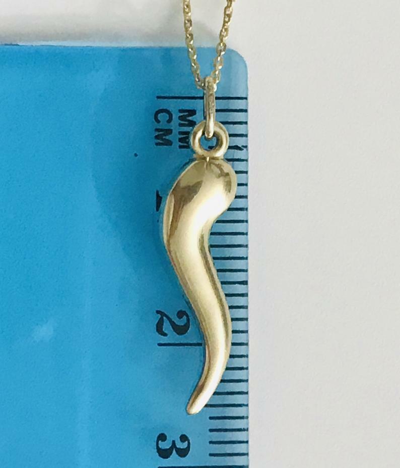 14K Real Gold Italian 1.06″ Horn, Cornicello, Chili Pendant/Necklace- 14kC3040