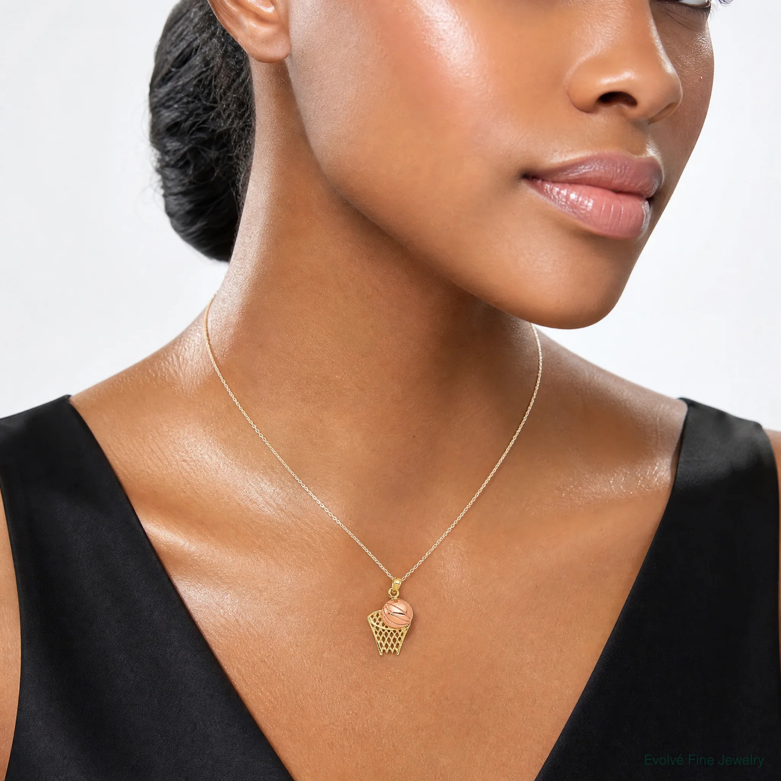 10K / 14K Two-Tone Basketball Hoop With Ball Pendant