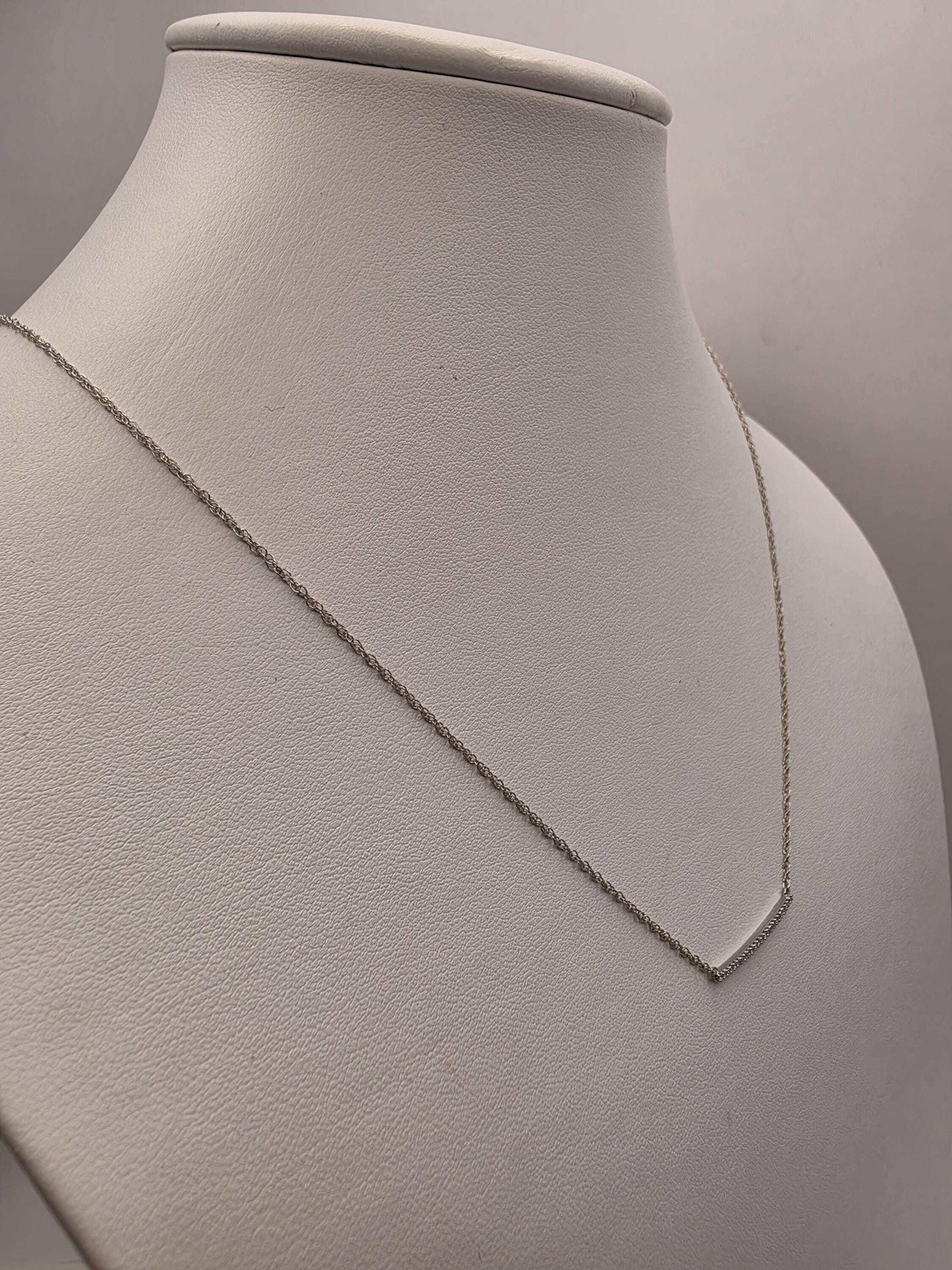 14K White Gold Natural Diamond Bar Necklace Long Pave Horizontal Bar Pendant Lay