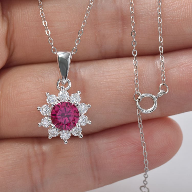 4CT Pink Round cut Shaped Moissanite Pendant 14K white Gold Plated free chain