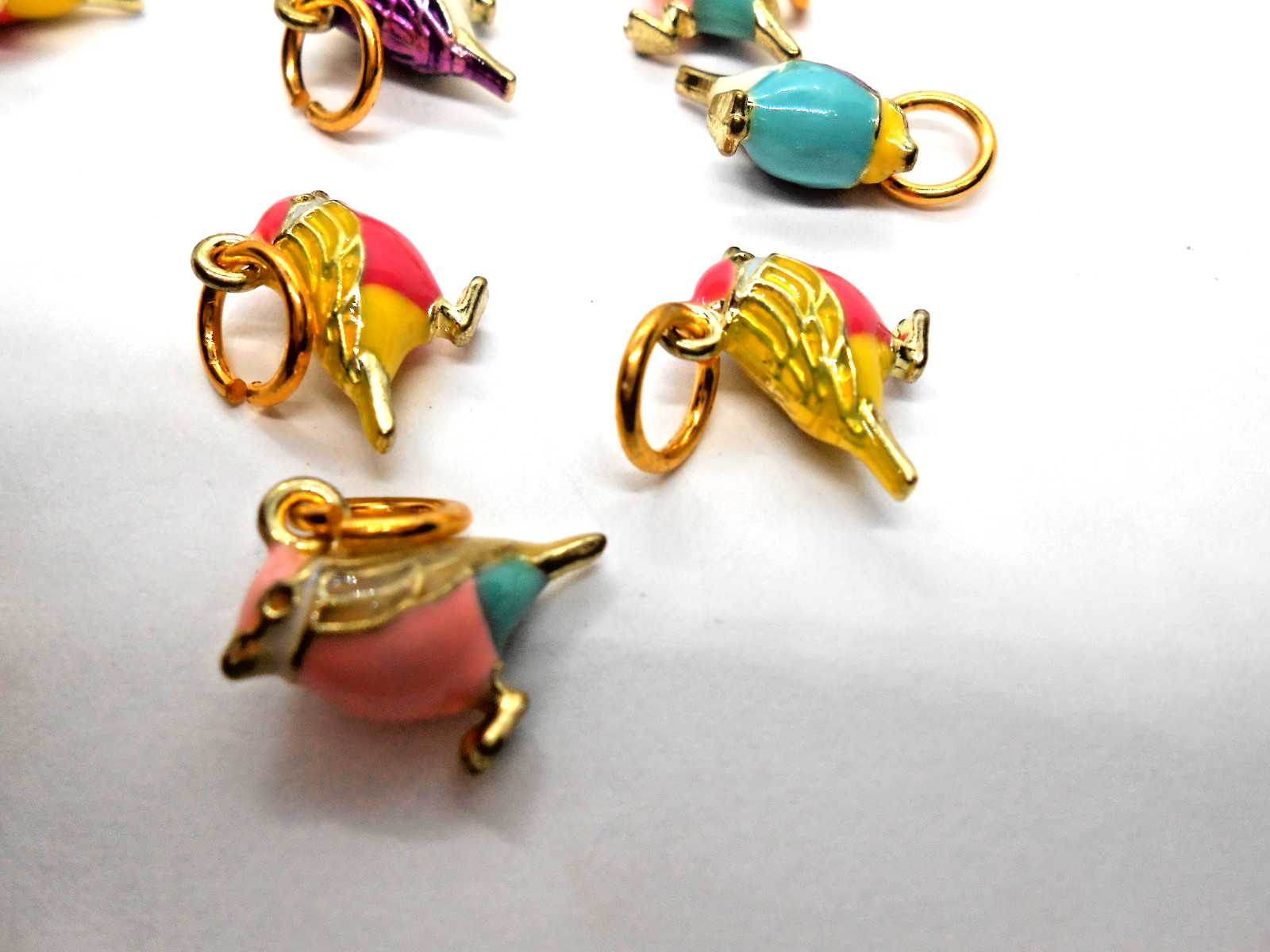 Wholesale Lot of 16 Mini Birds- Charms with Gold Jump Rings