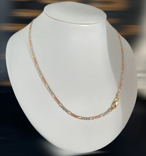 Real 10K Tri-Color Gold Hollow Figaro Chain Necklace 2.5-5mm 16-28in Men Women