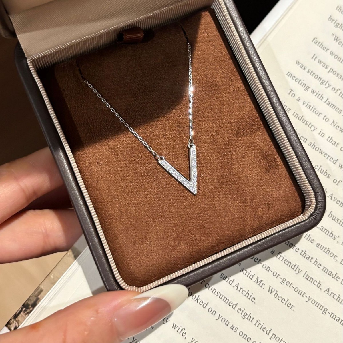 Minimalist V Shape Moissanite Pendant Necklace 925 Sterling Silver