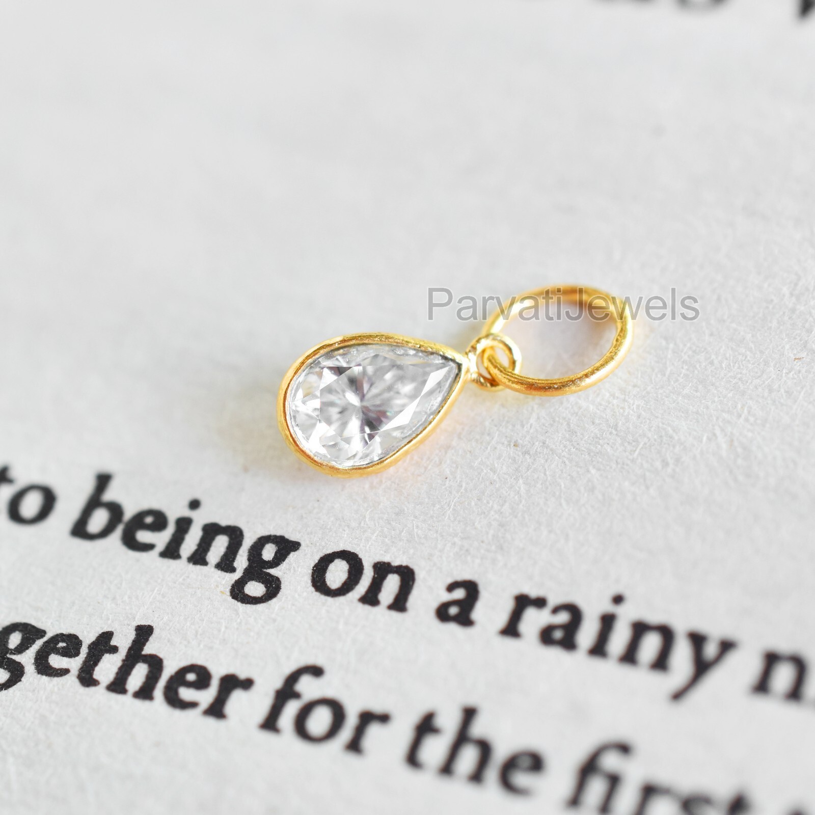1 Pc Natural Moissanite 18K Gold Drop Shape Charm Pendant Jewelry