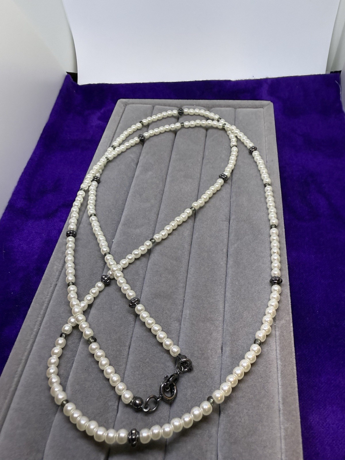 34 Inch Long Small Freshwater Pearl Necklace, Alloy Metal, 1mm Ea. Pearl