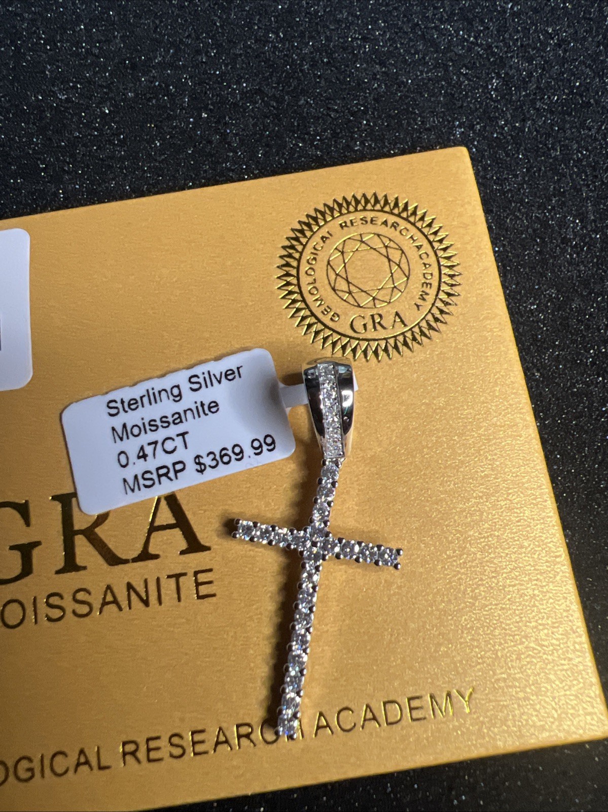 925 Sterling Silver Cross .47ct Moissanite Gra Certified Pendant