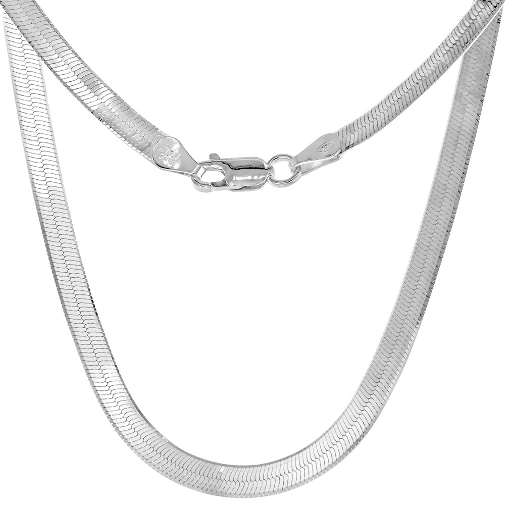 925 Sterling Silver Beveled Edges Herringbone Chain Necklace 4mm 7″ to 30″