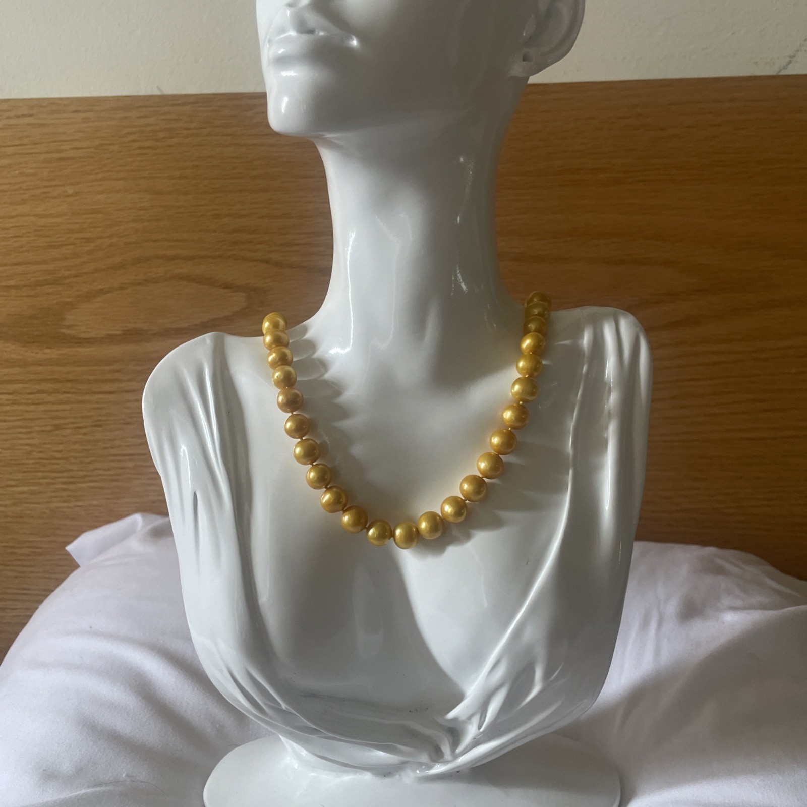 Natural Golden South Sea Pearl Necklace 10-12mm 14k 18”