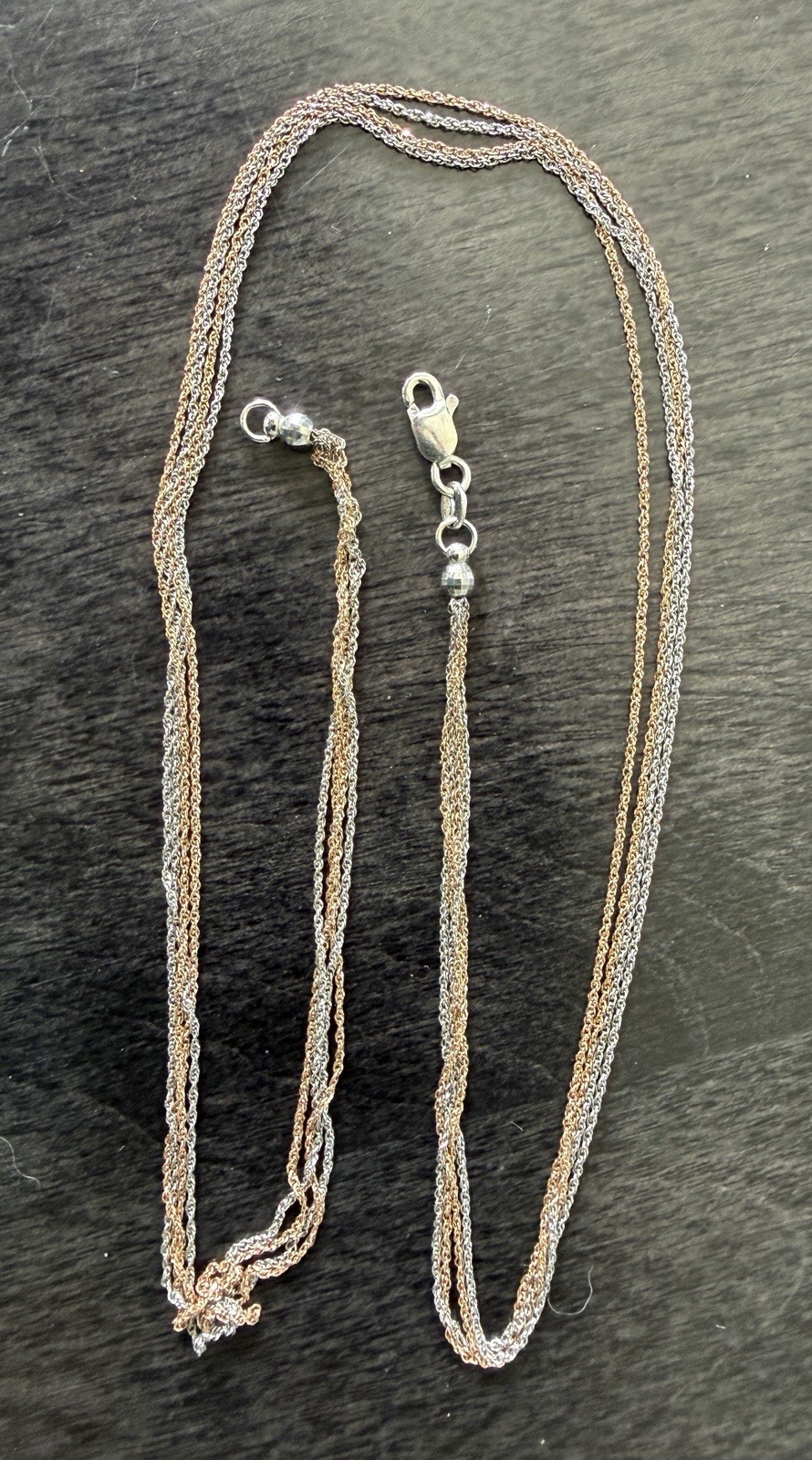 14k MultiTone Rose Pink And White Gold 4 Chain Necklace
