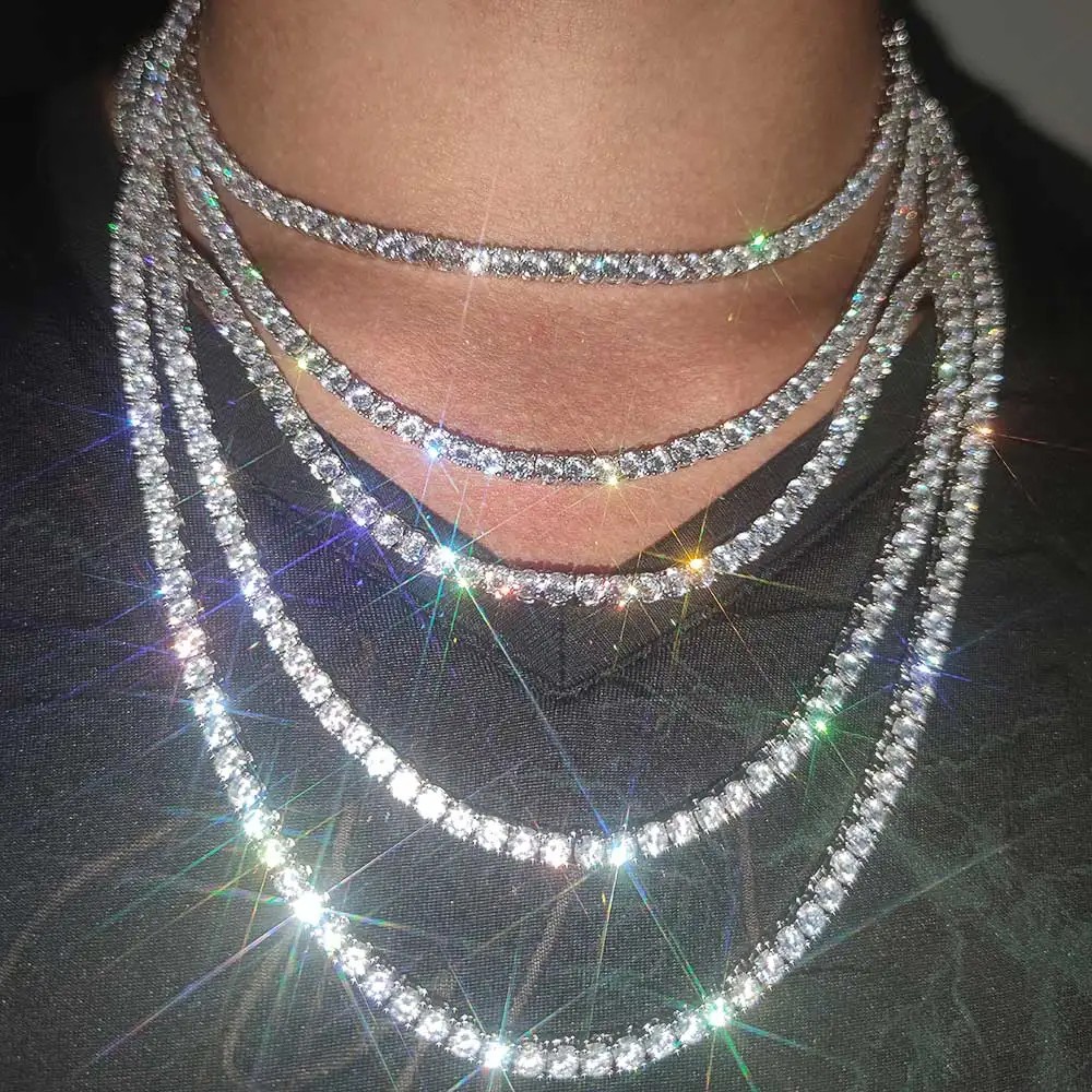 3-6.5mm Moissanite Tennis Necklace 925 Sterling Silver Hiphop Necklace Men Women