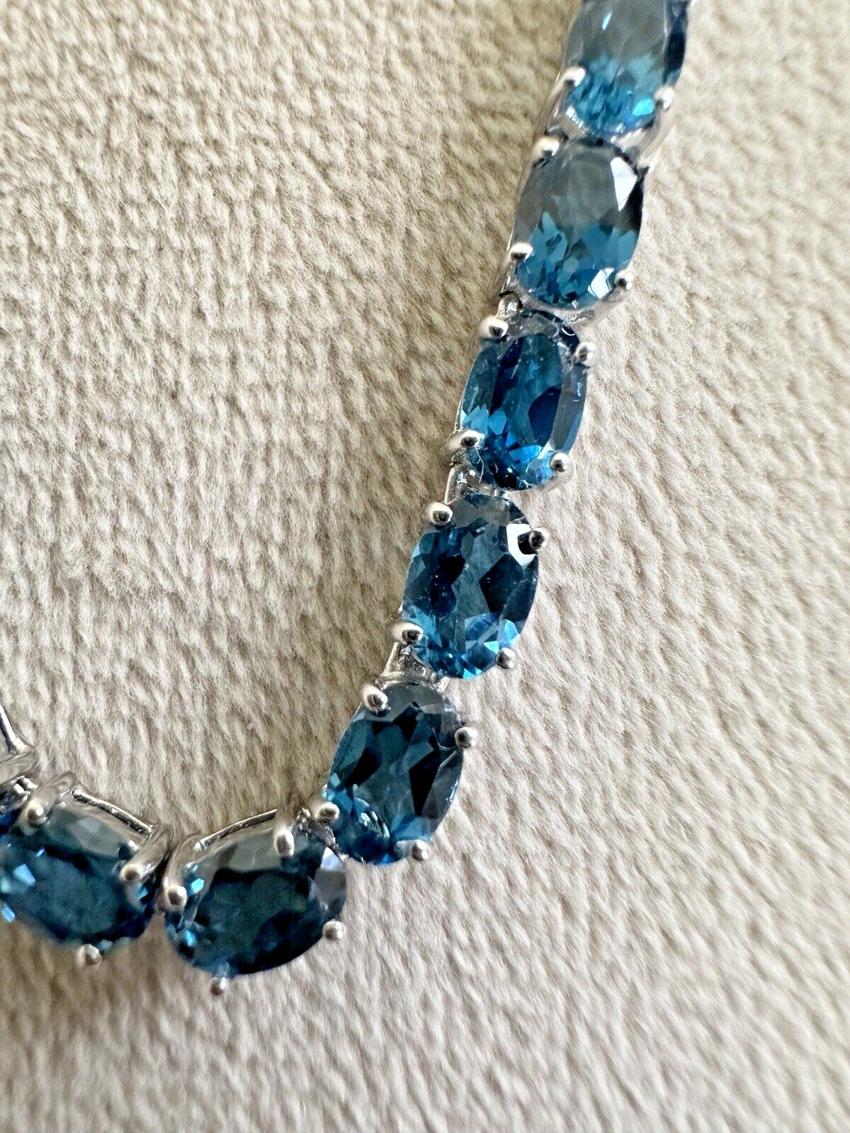 Womens Oval London Blue Topaz 925 Sterling Silver Tennis Necklace, 18in, New
