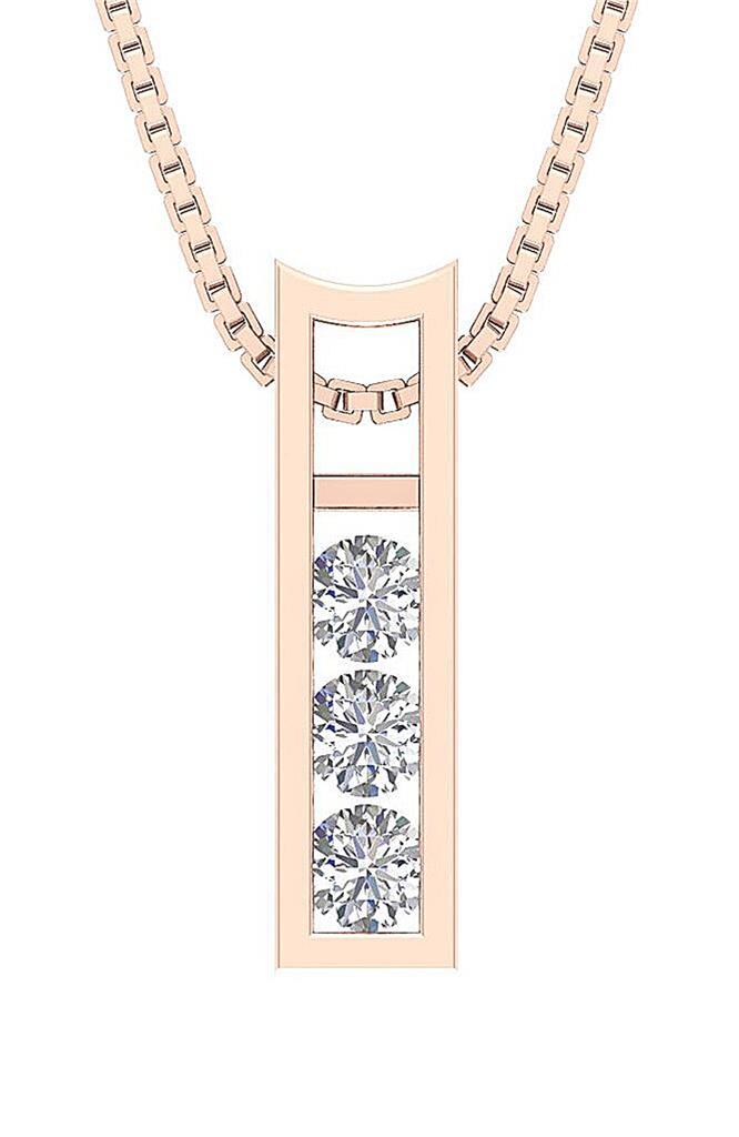 Fashion Pendant Necklace I1 G 1/2Ct 3 Stone Round Diamond 0.70Inch 14K Rose Gold