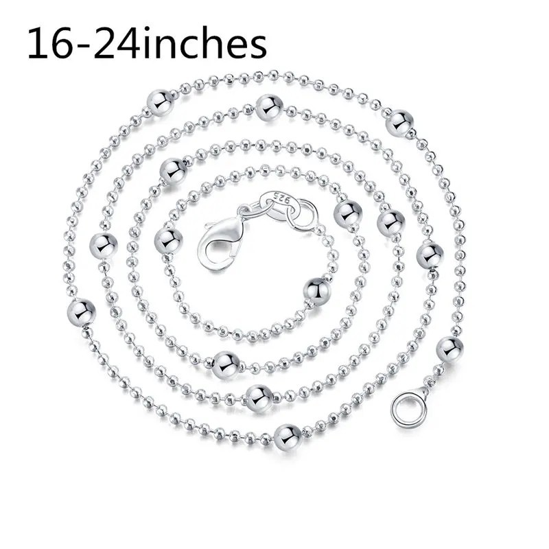 925 Sterling Silver Bead Chain Necklace 16-24 Inch Fine Jewelry Women Wedding