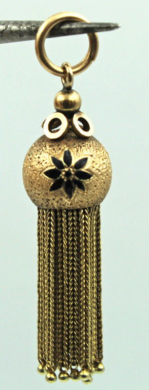 Antique Yellow Gold Victorian 12K & 10K Enameled Tassel Pendant 11.2 Grams 2.25″