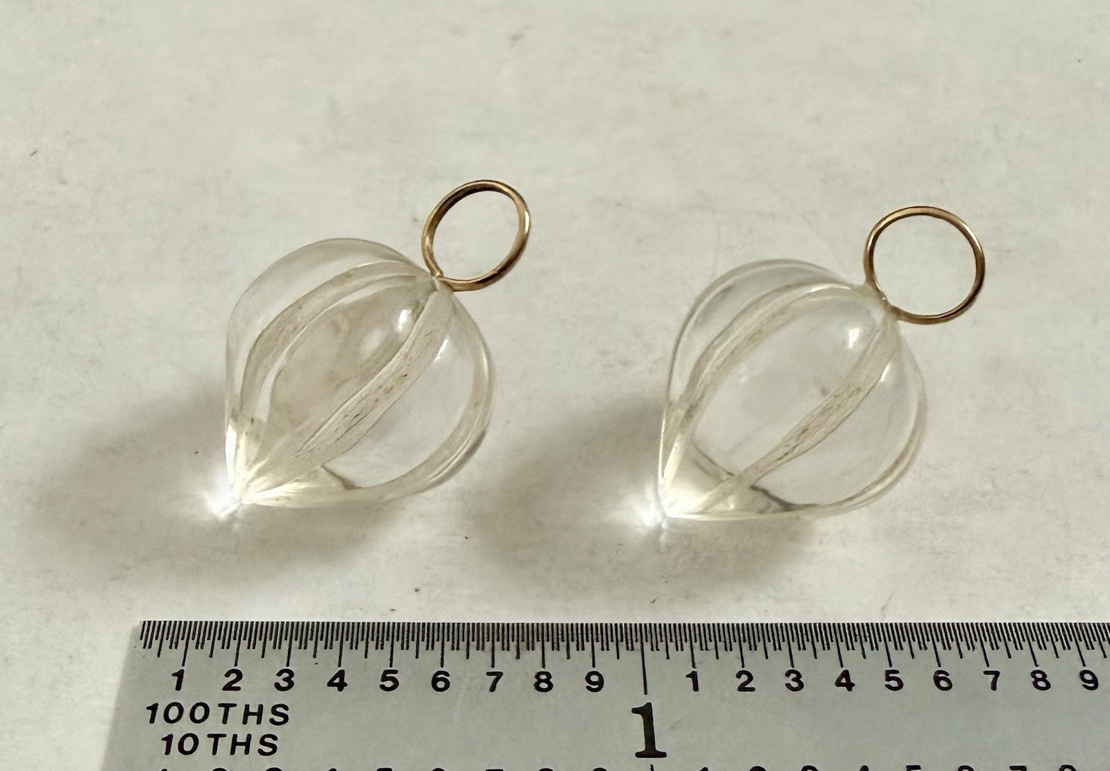 Vintage 14k Gold Carved Rock Quartz Crystal Earring Charm Dangles