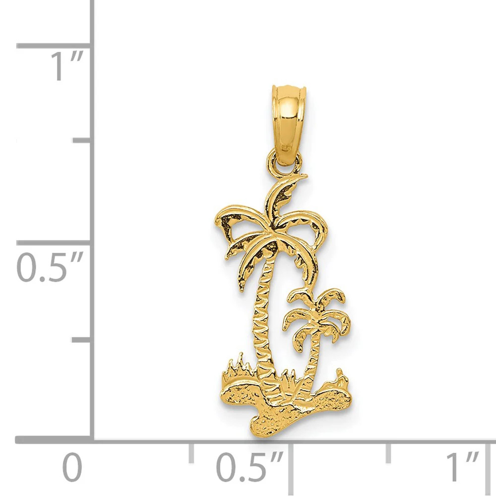 10K / 14K Yellow Gold Double Palm Trees Pendant