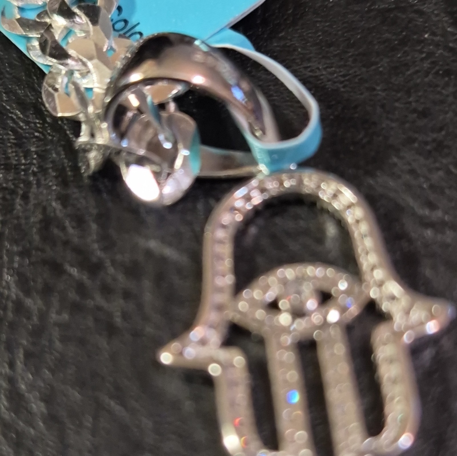 925 Sterling Silver Moissanite Hamsa Hand Pendant & Cuban Link Necklace 20″