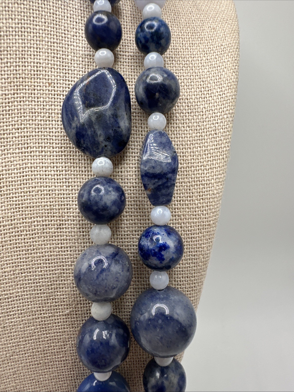 Jay King Long 60” Lapis & Blue Lace Agate & Sodalite 925 Chunky Beaded Necklace