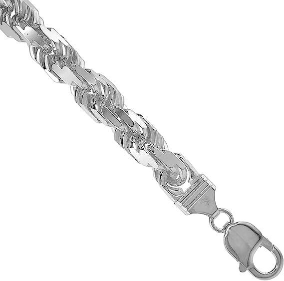 9mm Sterling Silver D/C Rope Chain Necklaces Bracelets Handmade Italy 8″ to 30″
