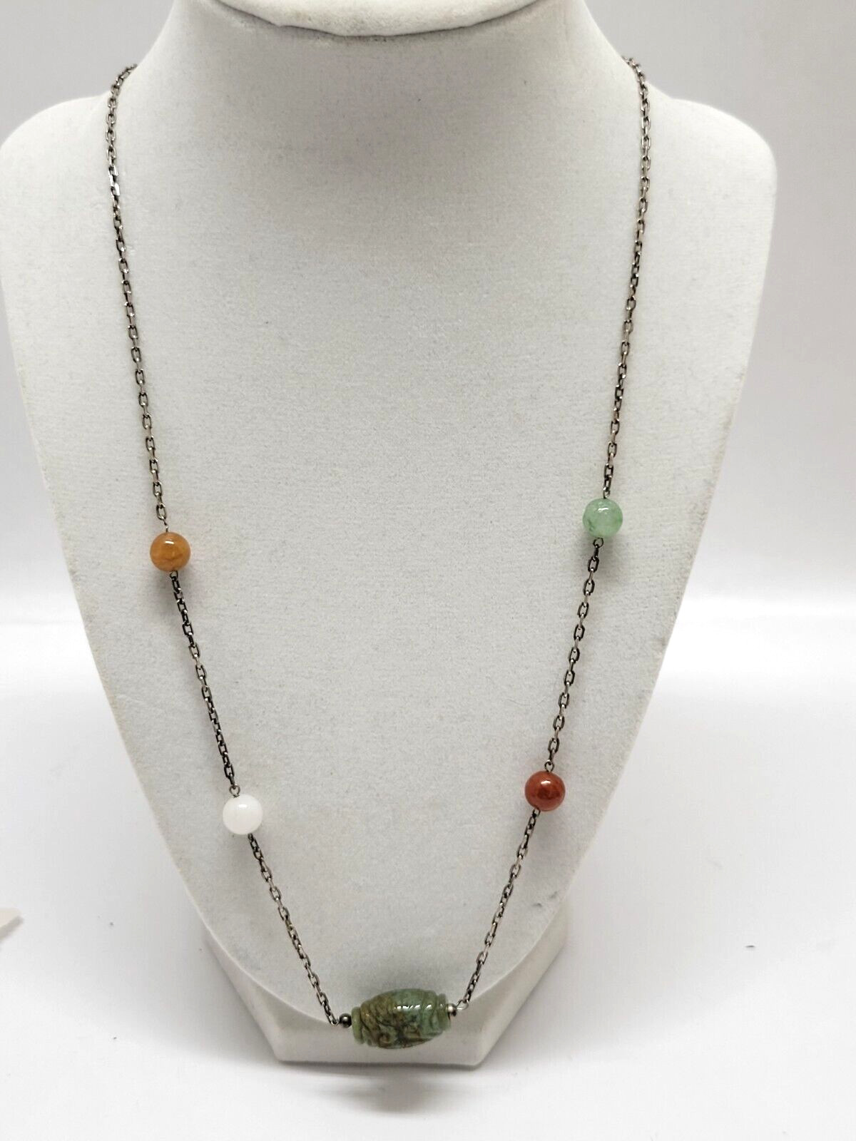 Jade and Sterling Silver Necklace Stamped 925 K-C Italy