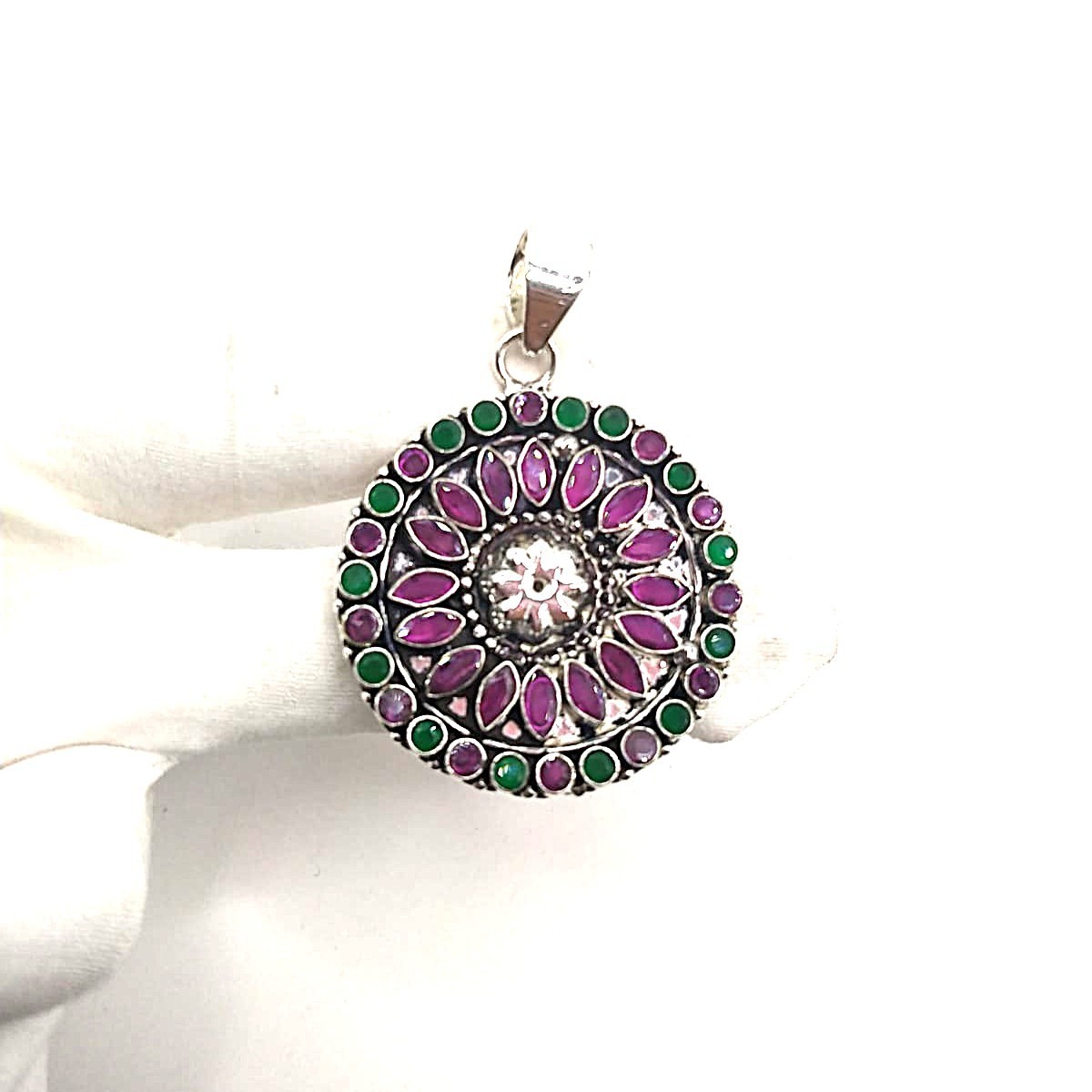Multicolor Handmade Gemstone 925 Sterling Silver Jewelry Pendant Sz-2.3″