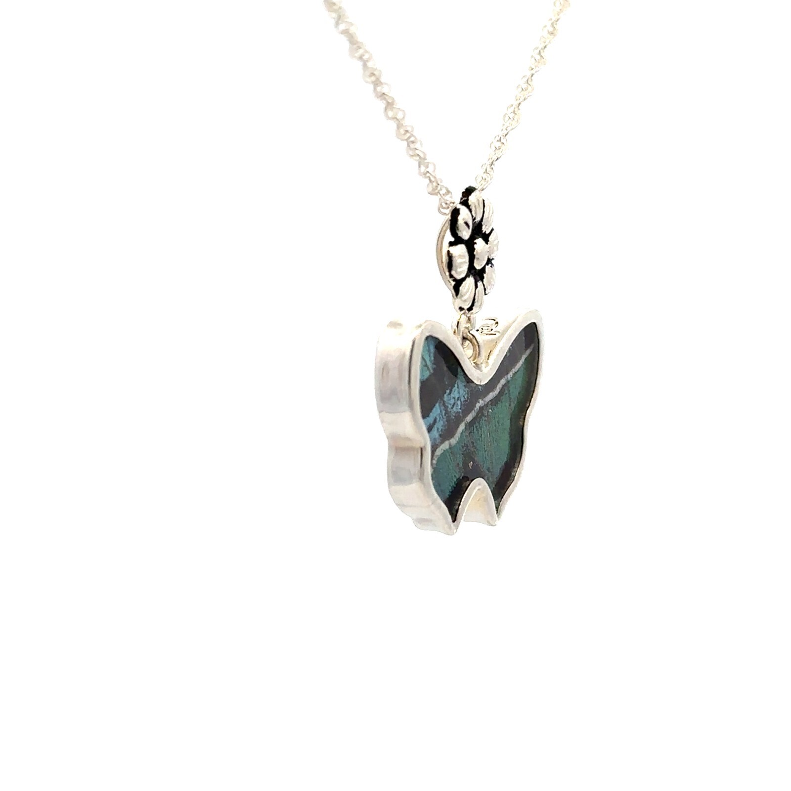 .950 Silver Natural Butterfly Wing Necklace-Butterfly 21 x26 mm (.925 / 18 inch)