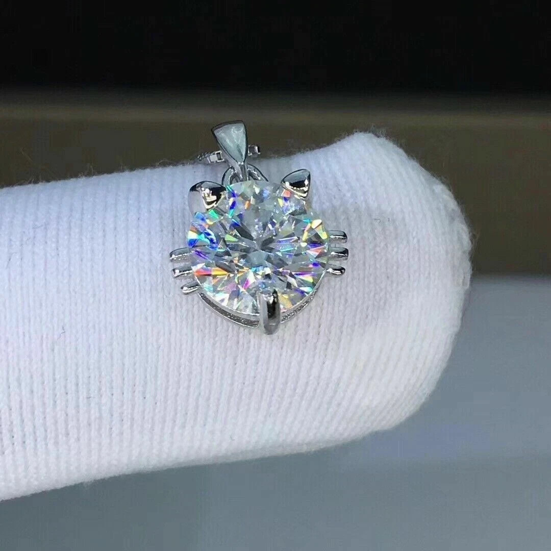 2Ct Round Cut diamond Pussy Cat Pendant 14K White Gold Finish Free Chain