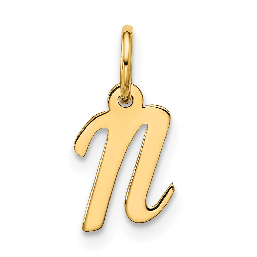 10k Yellow Gold Small Script Initial N Charm Pendant 0.2gm L-16.05mm, W-6.7mm