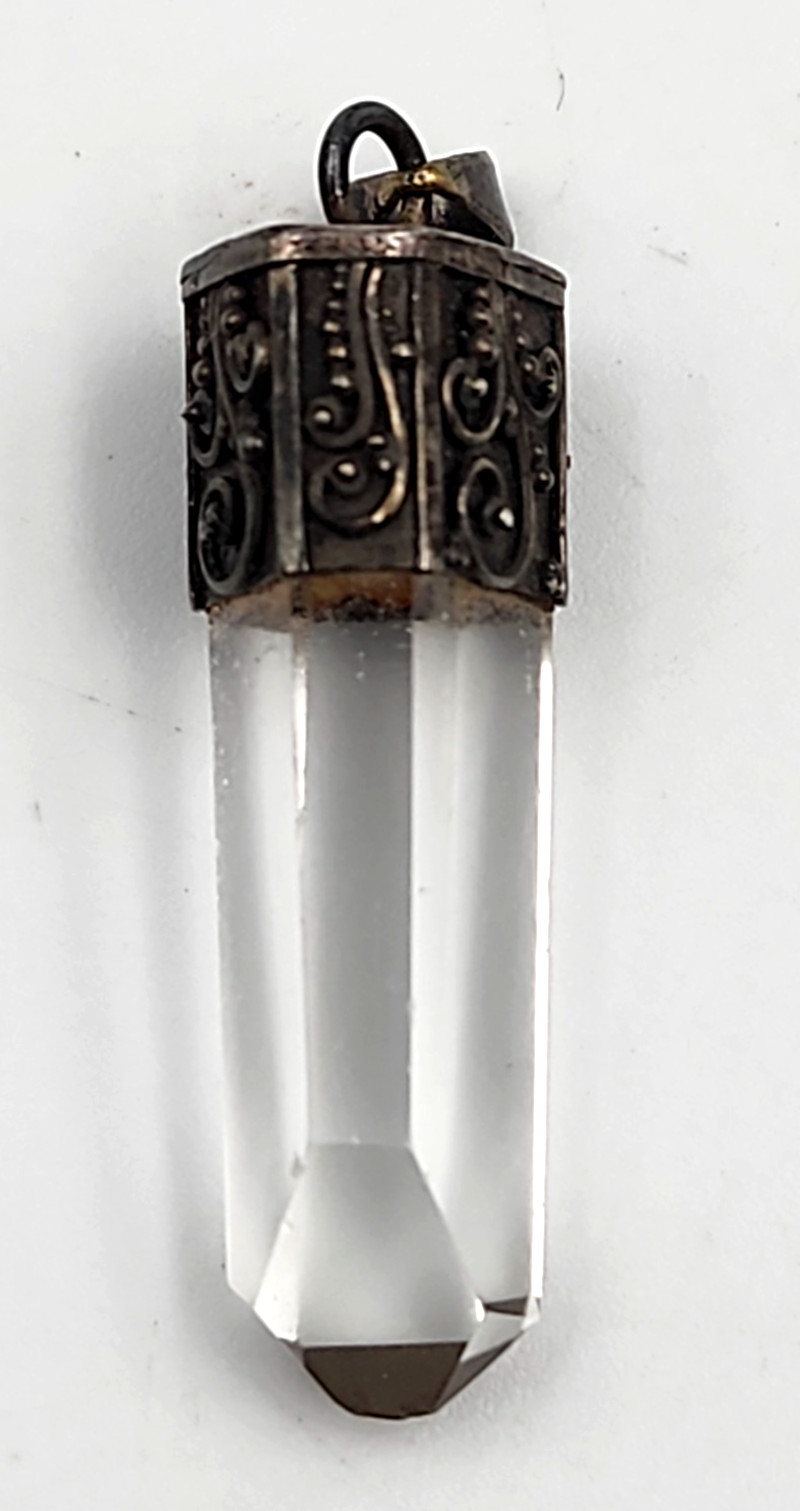 Quartz Point Crystal Pendant Sterling Silver Filigree Cap 1.5 In