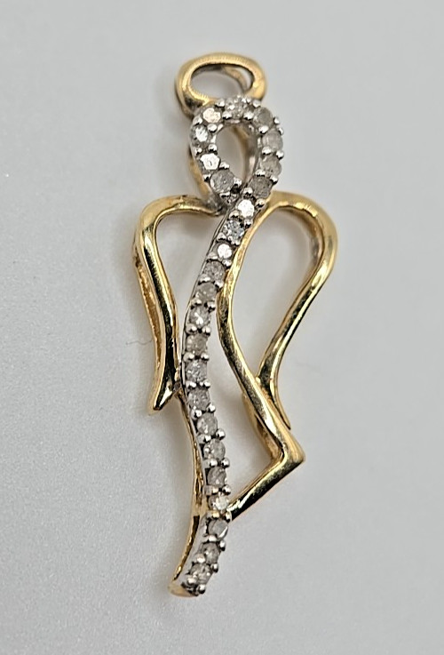 Vtg Heng Ngai 10k Yellow Gold Diamond Angel Pendant 1.54g Two-Tone Signed HN