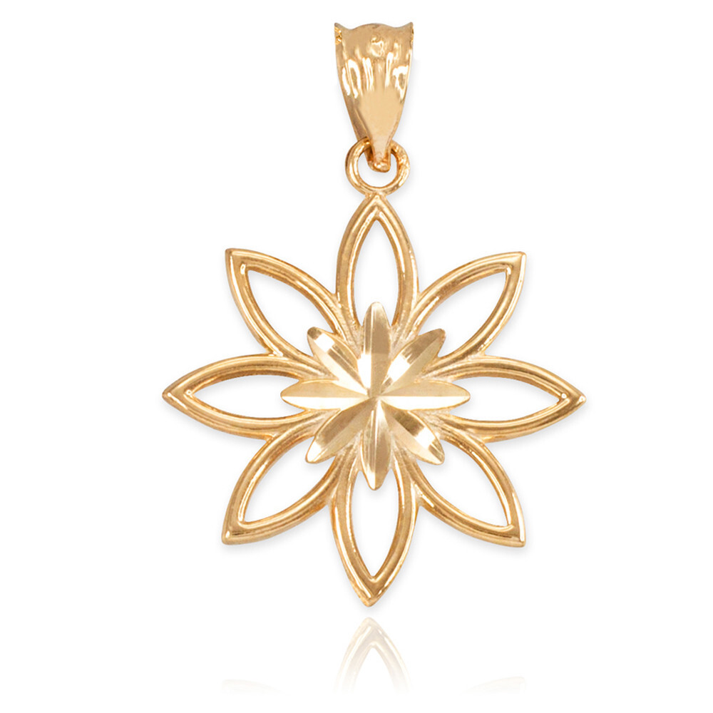 Gold Polished Daisy Pendant Necklace (Available in Yellow/Rose/White Gold)