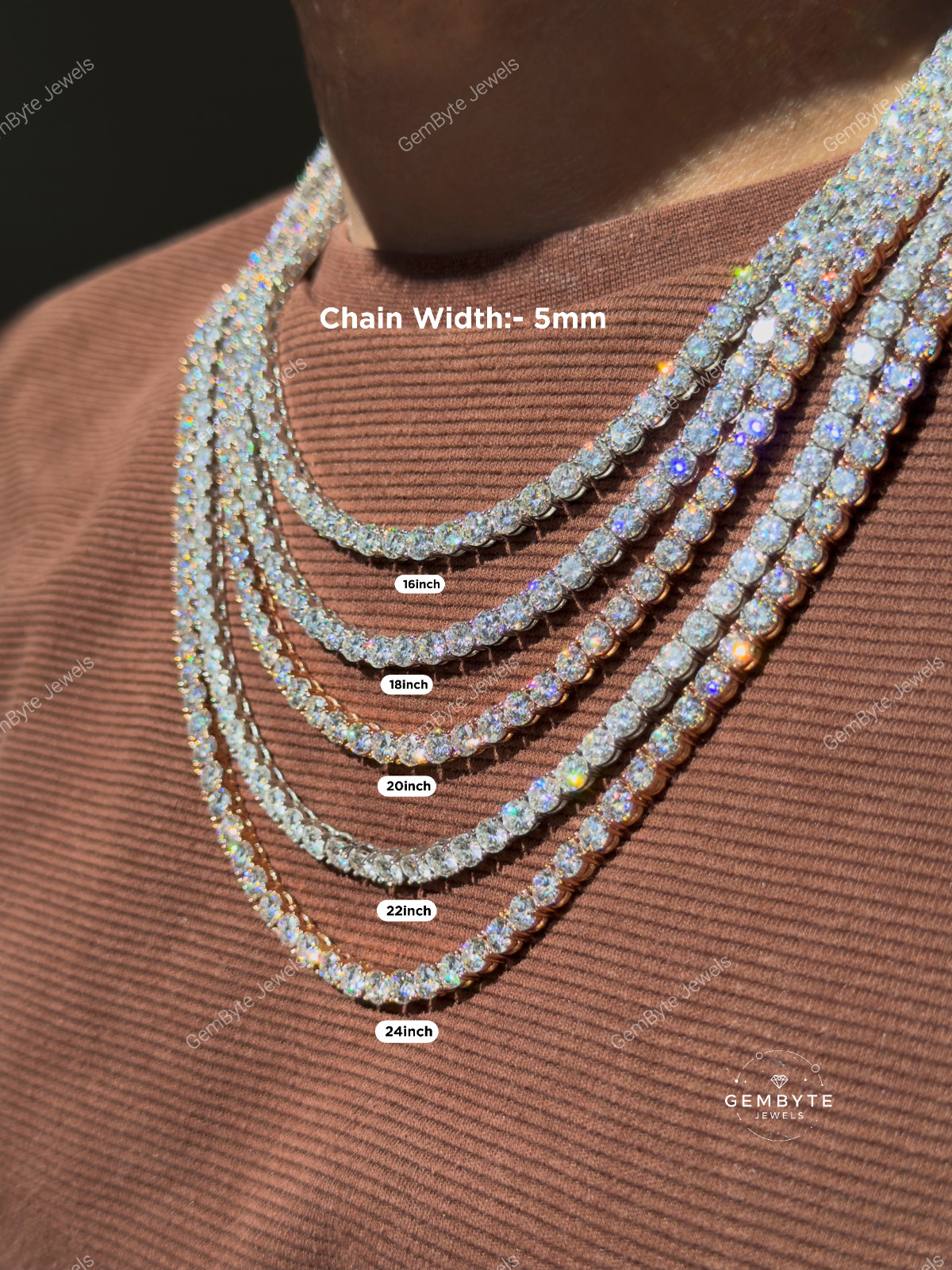 Real Moissanite Tennis Chain 925 Sterling Silver VVS D Color 2mm-6mm Mens Women