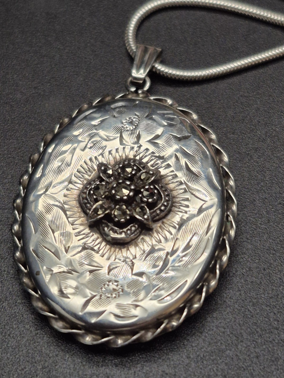 LOCKET – Fully Hallmarked Sterling Silver and Marcasite Double Photo Locket.