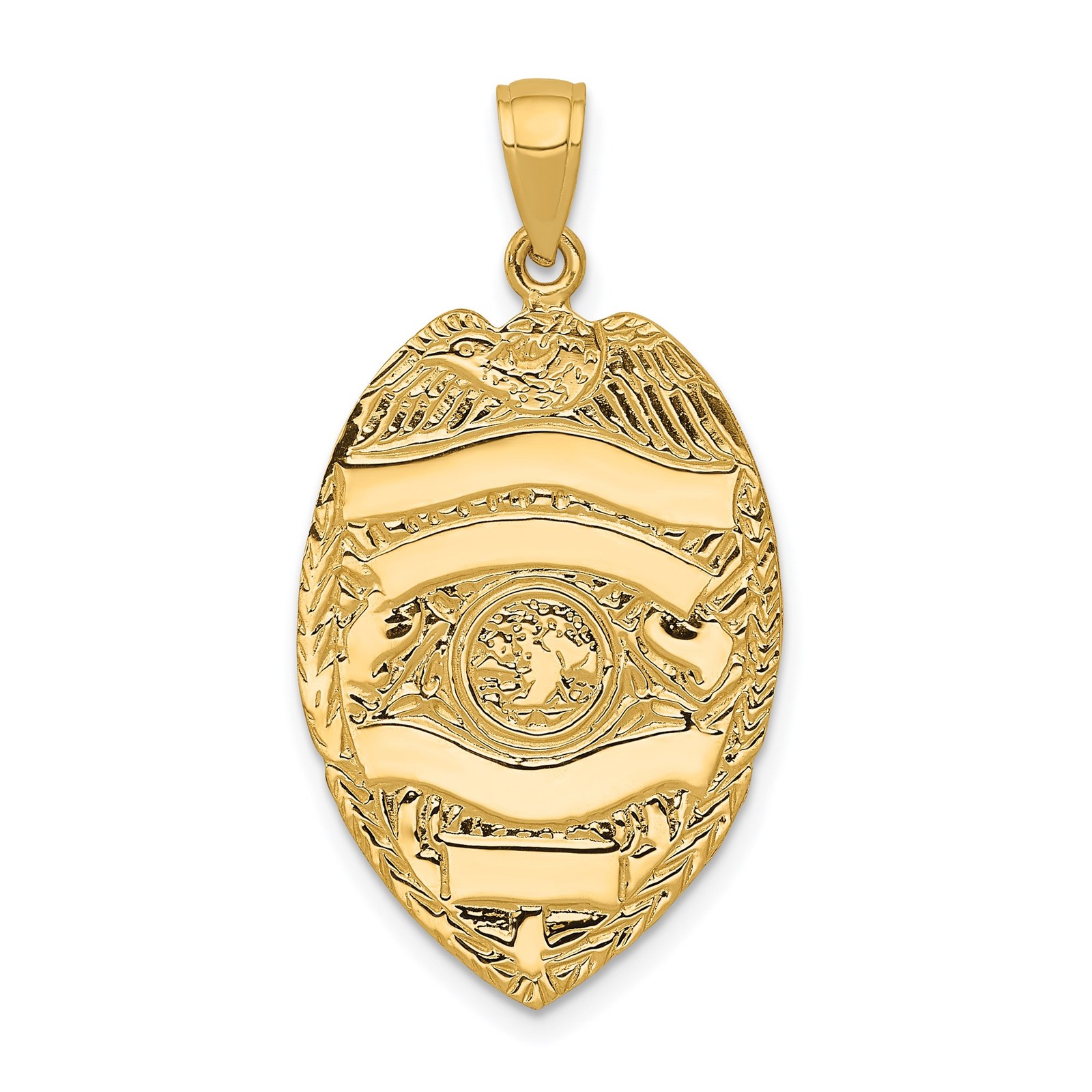 14k Yellow Gold Police Badge Pendant for Men with Eagle Laurel Shield Emblem