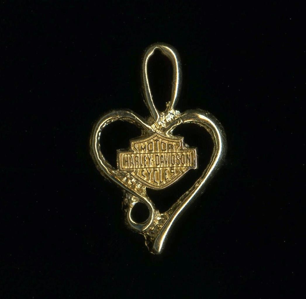 New 10K 1.01 Gram 20mm Fine Solid Yellow Gold Harley Davidson Heart Pendant (DM
