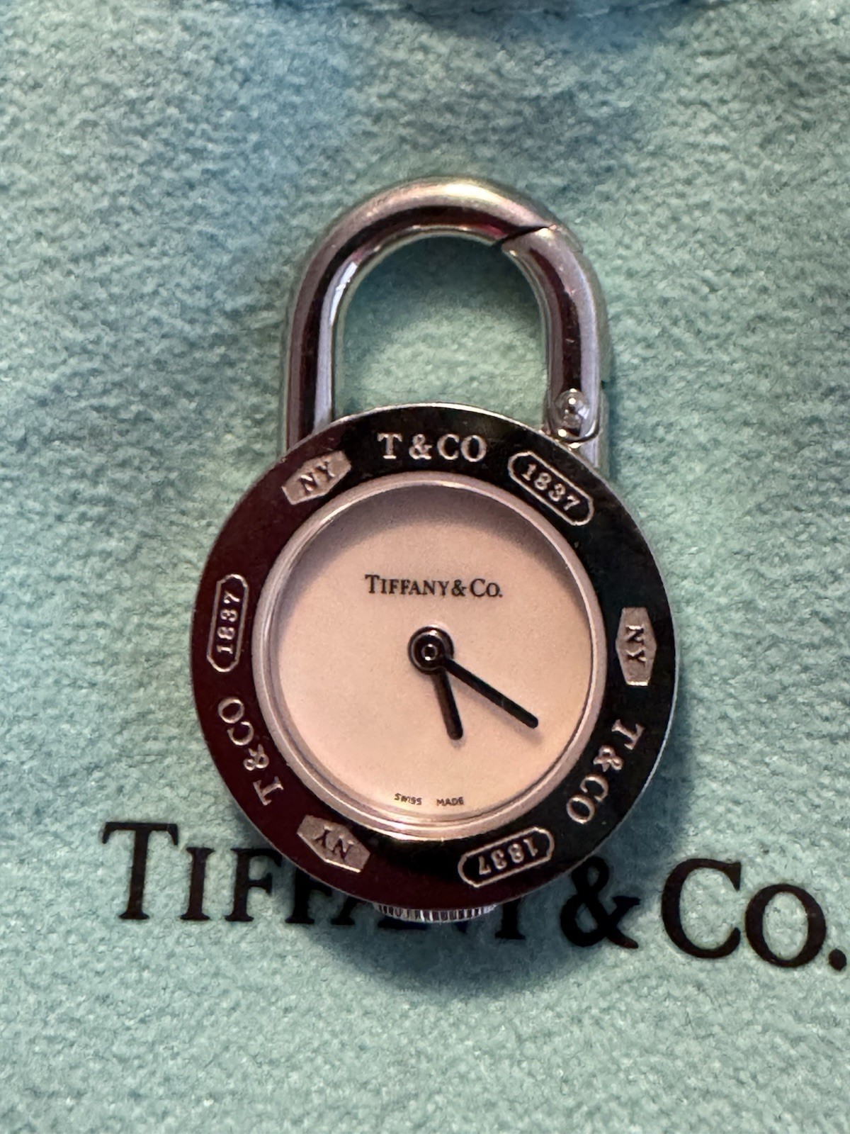Tiffany & Co .vintage Silver & Steel Watch Clock Lock Padlock Pendant Charm