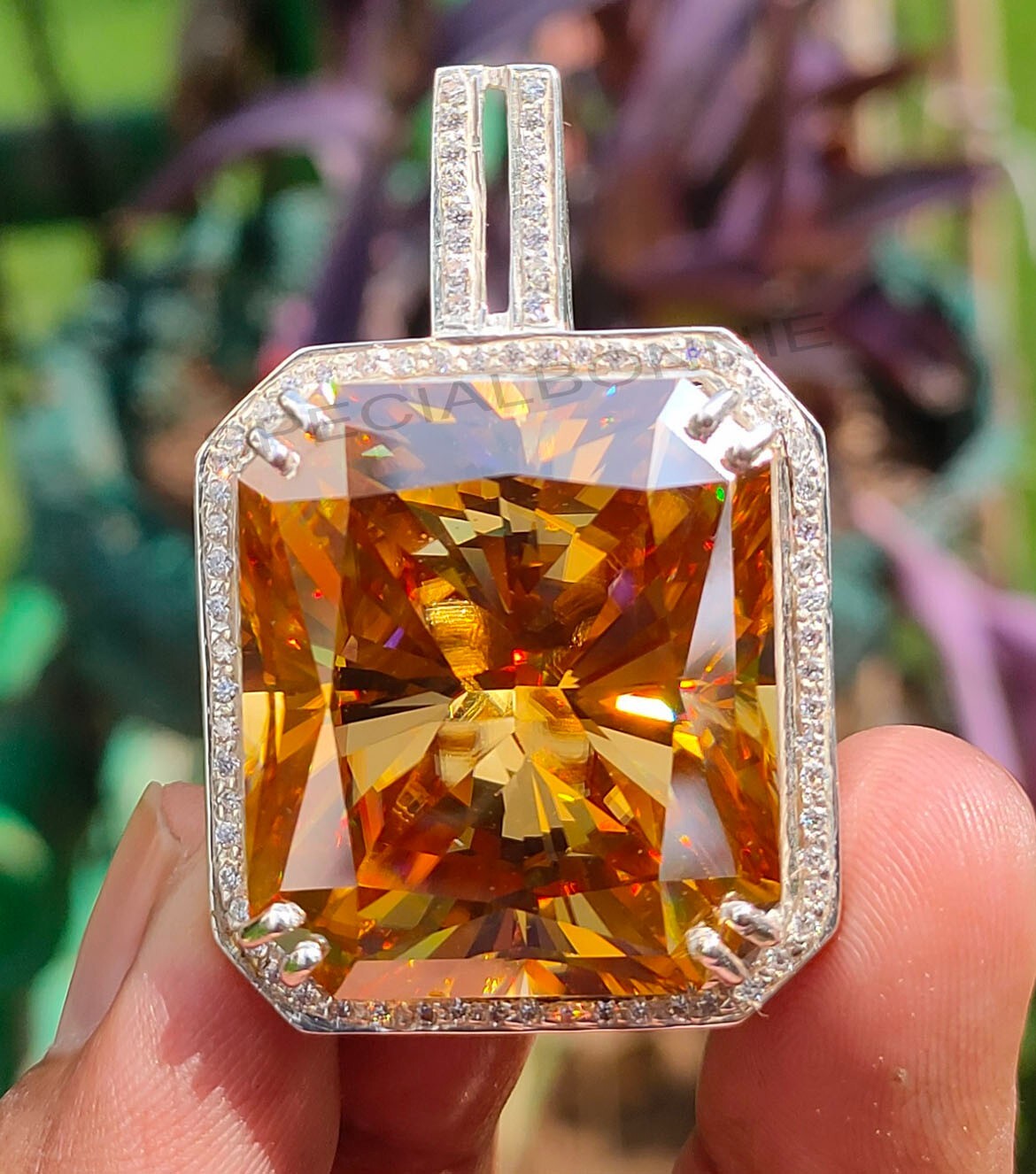 HUGE 82.50 Certified Champagne Diamond Solitaire Pendant- FREE Diamond Studs